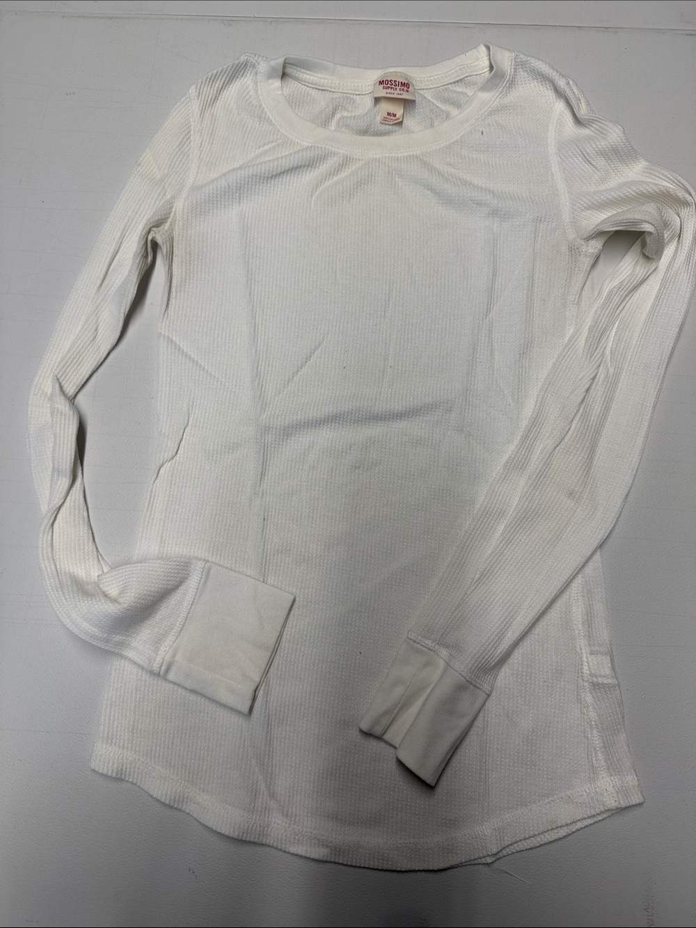 Mossimo Supply Co. White Ribbed Long Sleeve Thermal Top